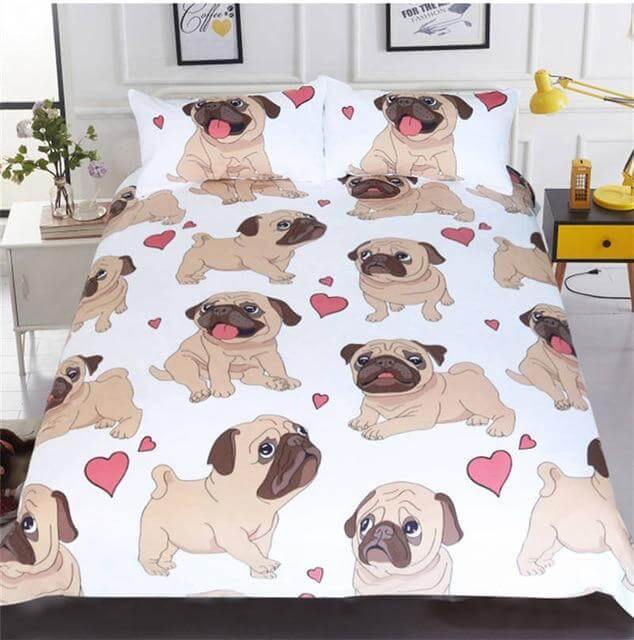 Avtoit | 3pcs Hippie Pug Puppy Cartoon Comfortable Duvet Cover Bedding Set