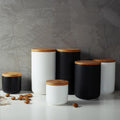 Avtoit | BambooNest Ceramic Storage Boxes with Bamboo Lid | Stylish Storage | Perfect for Kitchen & Bathroom | Available in White & Black