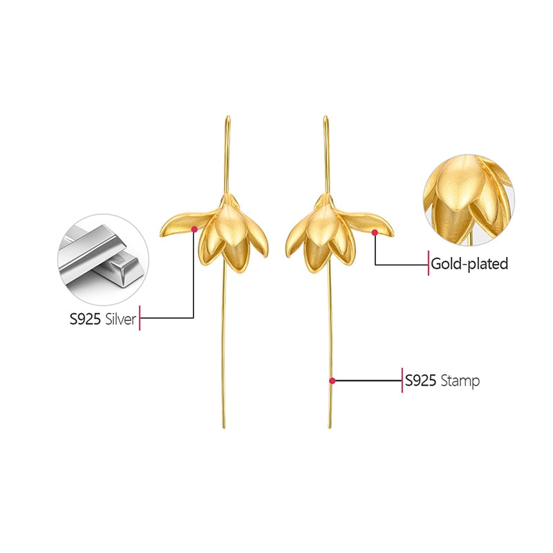 Avtoit | 18K Gold Elegant Magnolia Flower Dangle Earrings