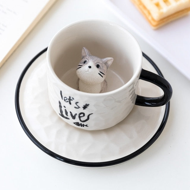 Ceramic Cat Mug with Hidden Cat Design