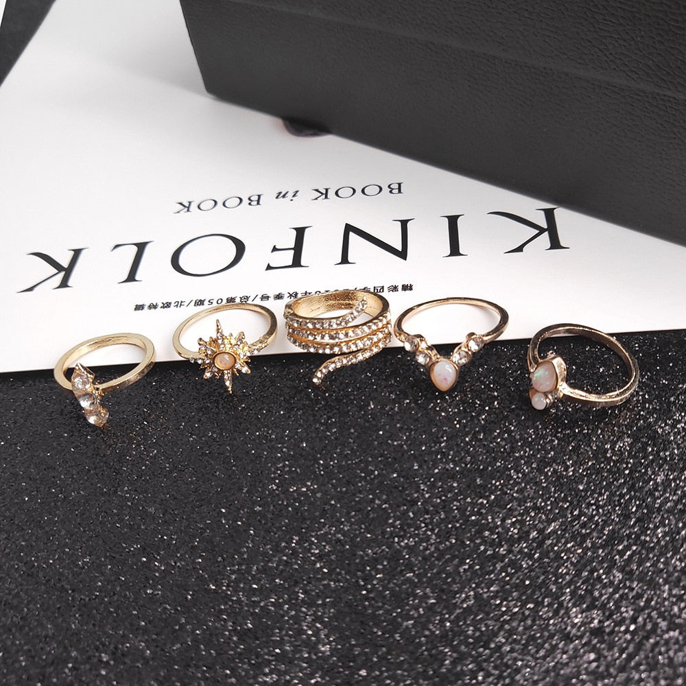 Avtoit | Fashion Crystal Gold color  Geometric Knuckle Rings set
