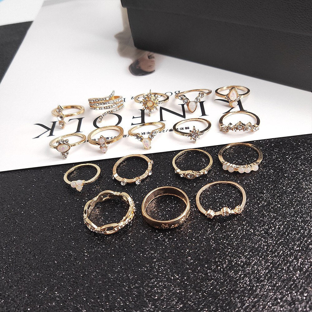 Avtoit | Fashion Crystal Gold color  Geometric Knuckle Rings set