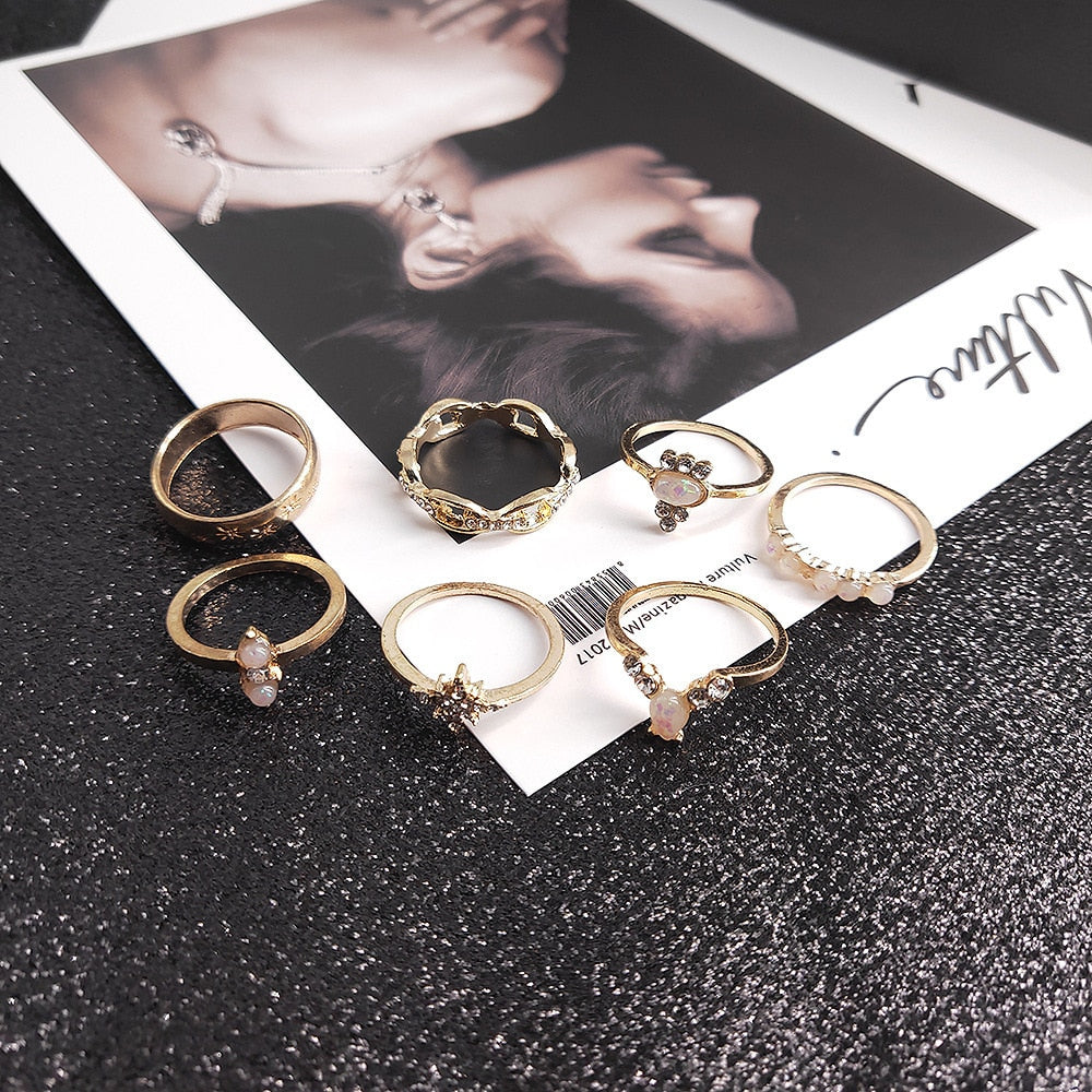 Avtoit | Fashion Crystal Gold color  Geometric Knuckle Rings set