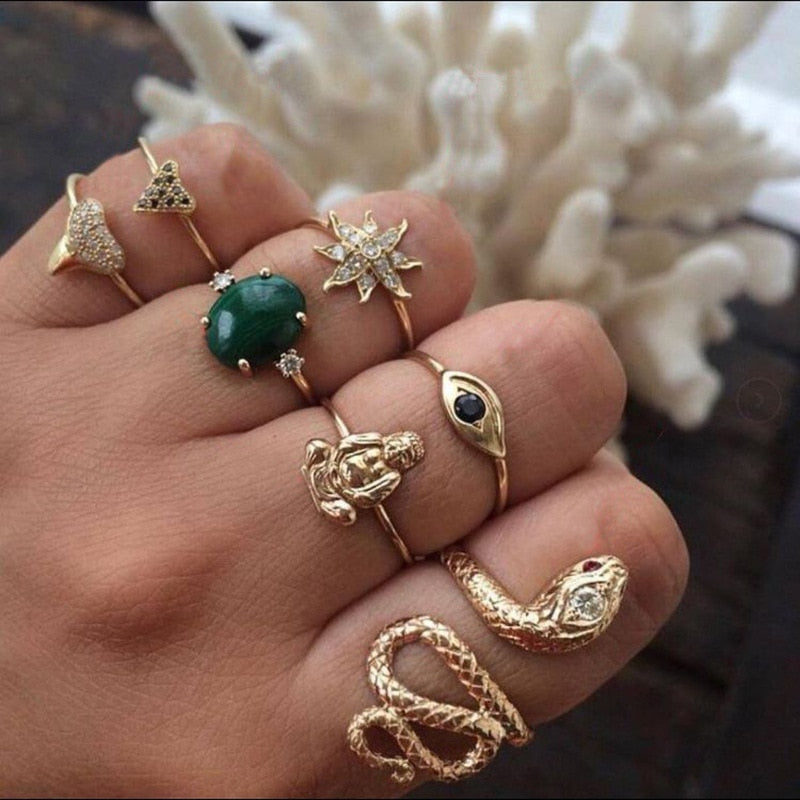 Avtoit | Fashion Crystal Gold color  Geometric Knuckle Rings set