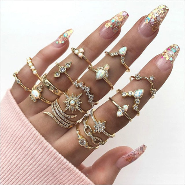 Avtoit | Fashion Crystal Gold color  Geometric Knuckle Rings set