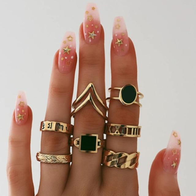 Avtoit | Fashion Crystal Gold color  Geometric Knuckle Rings set