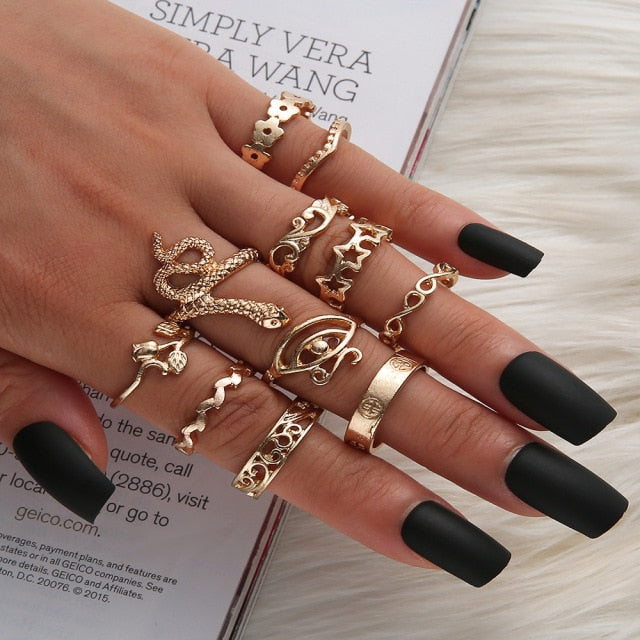 Avtoit | Fashion Crystal Gold color  Geometric Knuckle Rings set