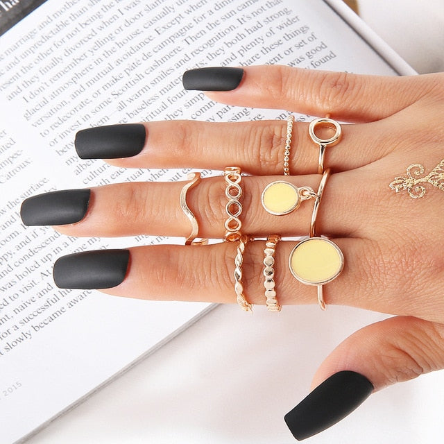 Avtoit | Fashion Crystal Gold color  Geometric Knuckle Rings set
