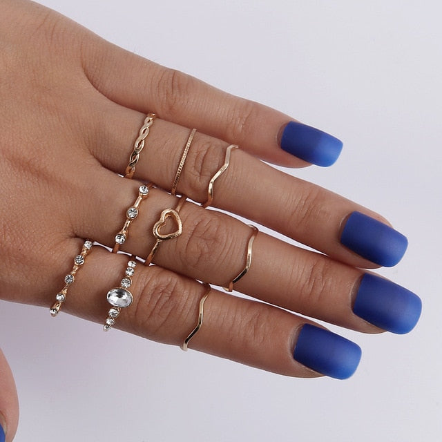 Avtoit | Fashion Crystal Gold color  Geometric Knuckle Rings set