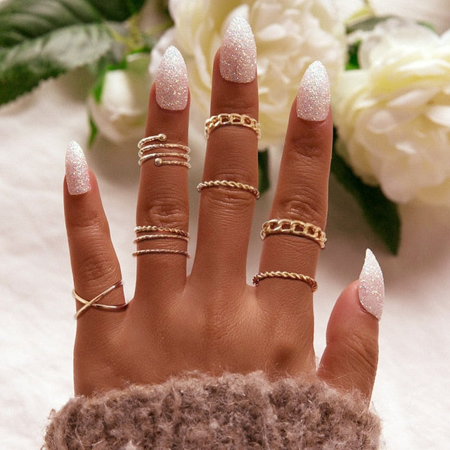 Avtoit | Fashion Crystal Gold color  Geometric Knuckle Rings set