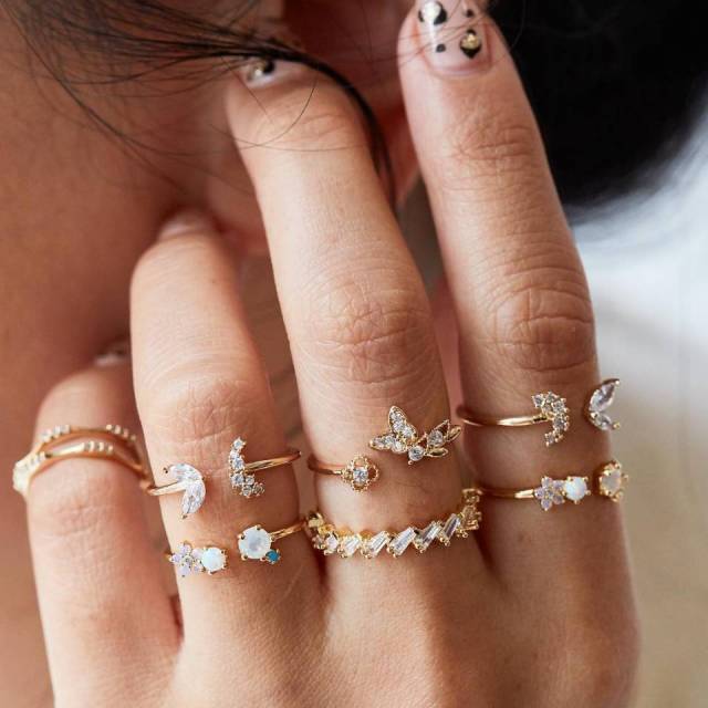 Avtoit | Fashion Crystal Gold color  Geometric Knuckle Rings set