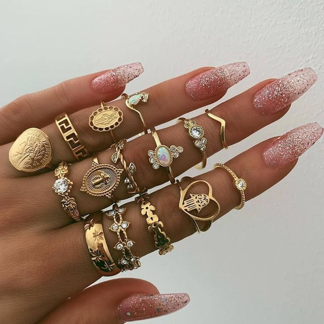 Avtoit | Fashion Crystal Gold color  Geometric Knuckle Rings set