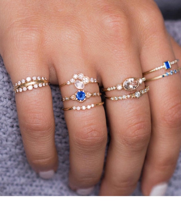 Avtoit | Fashion Crystal Gold color  Geometric Knuckle Rings set
