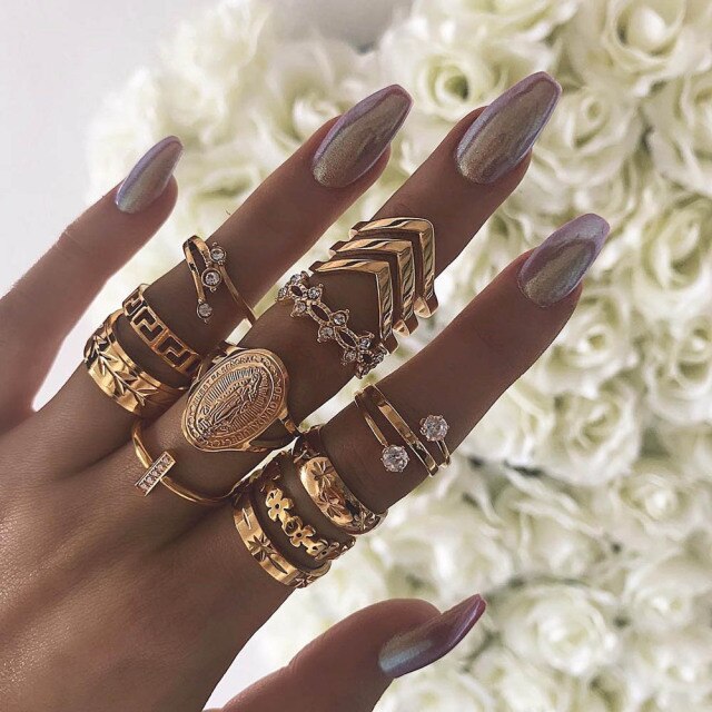 Avtoit | Fashion Crystal Gold color  Geometric Knuckle Rings set