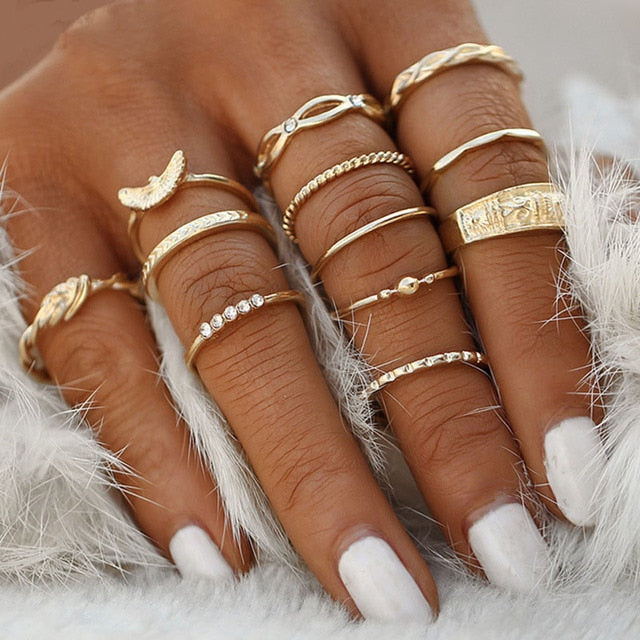Avtoit | Fashion Crystal Gold color  Geometric Knuckle Rings set