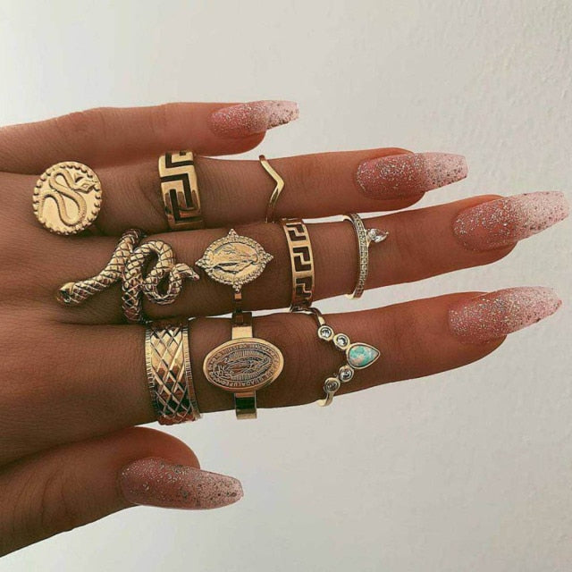 Avtoit | Fashion Crystal Gold color  Geometric Knuckle Rings set