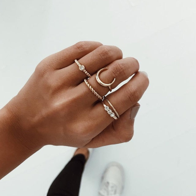 Avtoit | Fashion Crystal Gold color  Geometric Knuckle Rings set