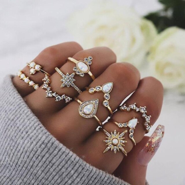 Avtoit | Fashion Crystal Gold color  Geometric Knuckle Rings set