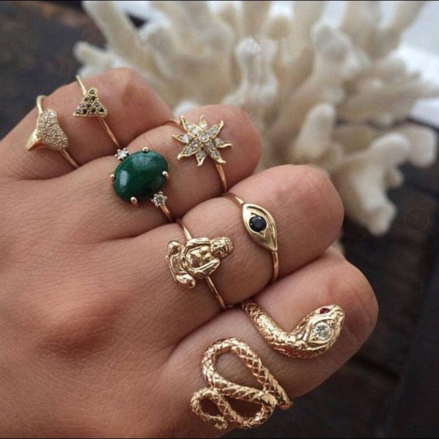 Avtoit | Fashion Crystal Gold color  Geometric Knuckle Rings set