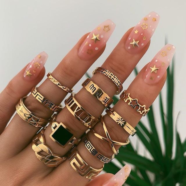 Avtoit | Fashion Crystal Gold color  Geometric Knuckle Rings set