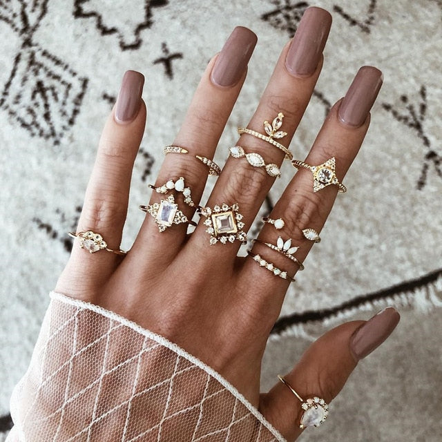 Avtoit | Fashion Crystal Gold color  Geometric Knuckle Rings set