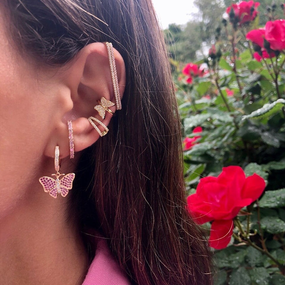 Avtoit | 1 piece ear white rainbow cz rectangle cuff earring