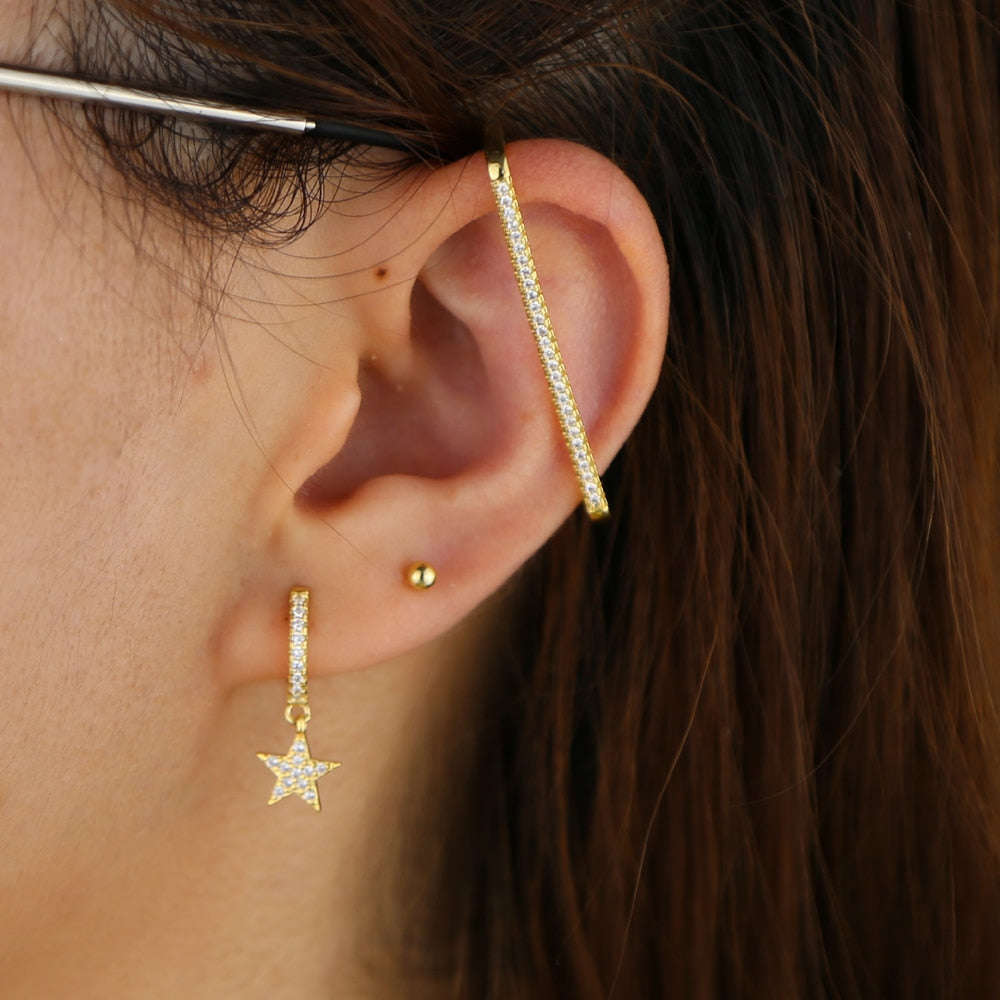 Avtoit | 1 piece ear white rainbow cz rectangle cuff earring