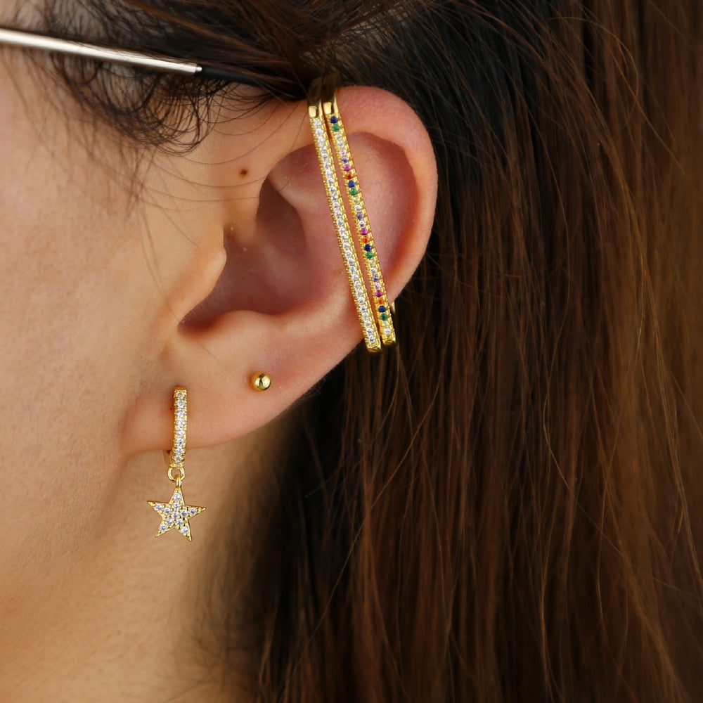 Avtoit | 1 piece ear white rainbow cz rectangle cuff earring
