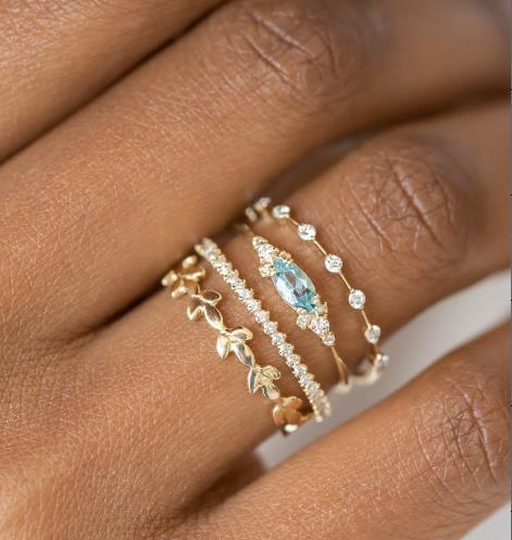 Avtoit | Geometric Gold Color Combination Round Zircon Crystal Rings Set