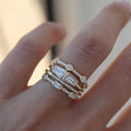 Avtoit | Geometric Gold Color Combination Round Zircon Crystal Rings Set