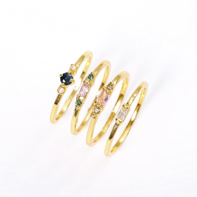 Avtoit | Geometric Gold Color Combination Round Zircon Crystal Rings Set