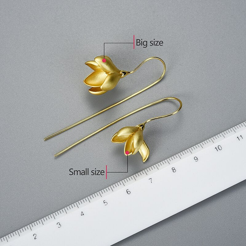 Avtoit | 18K Gold Elegant Magnolia Flower Dangle Earrings