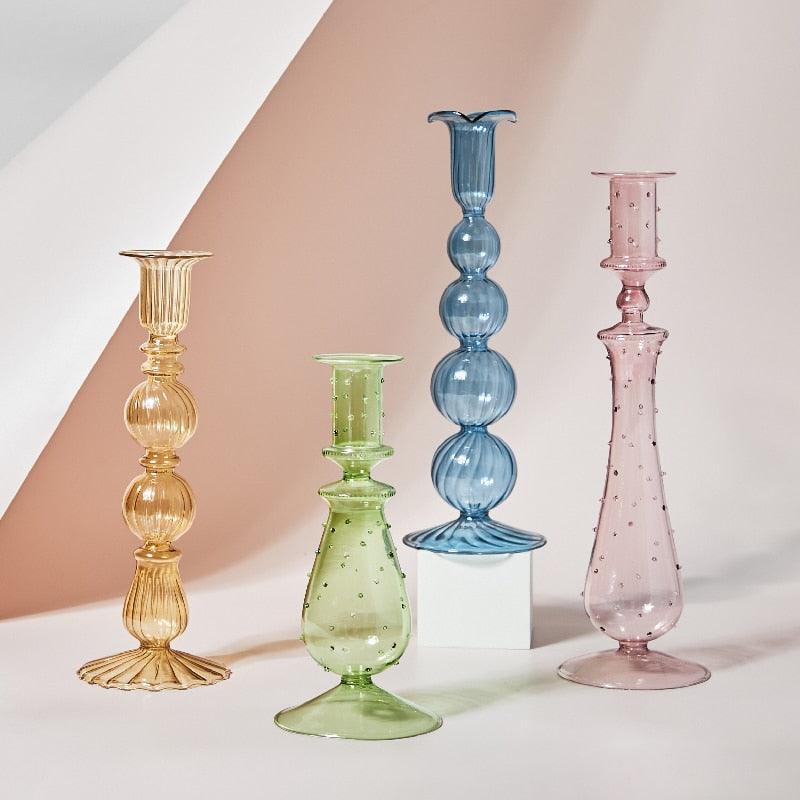 Avtoit | GlowCharm Pastel Glass Candle Holder | Decorative Candle Stands | Elegant Table Decor