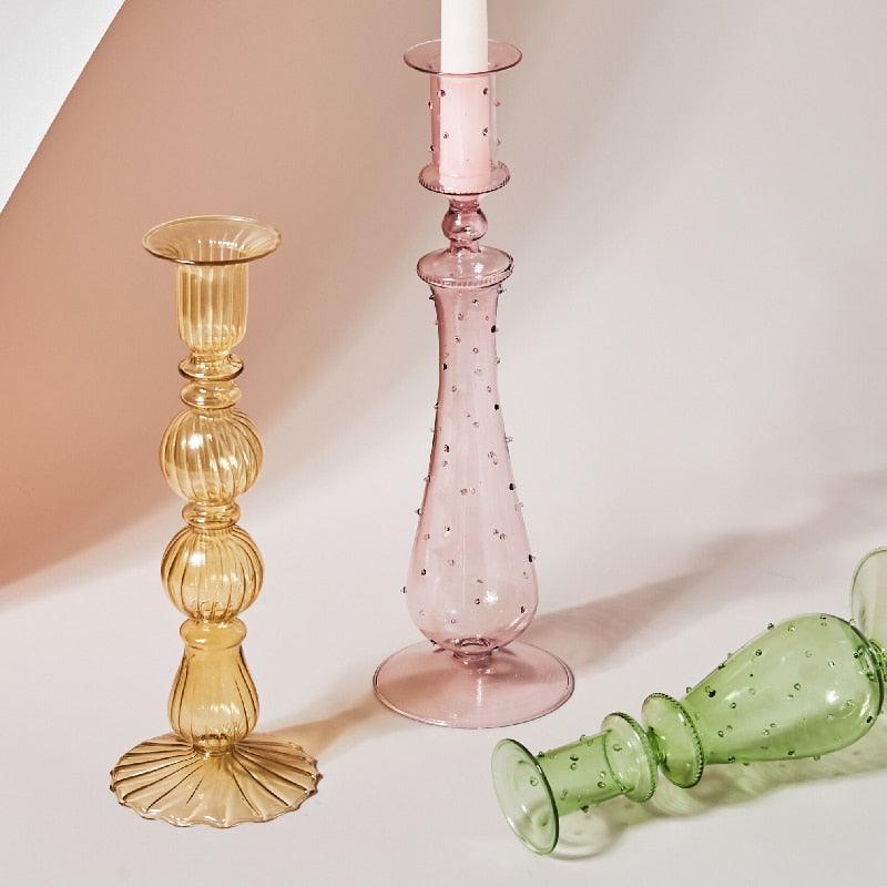 Avtoit | GlowCharm Pastel Glass Candle Holder | Decorative Candle Stands | Elegant Table Decor