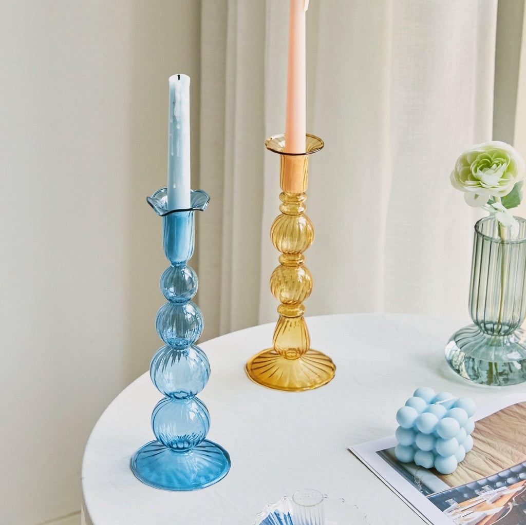 Avtoit | GlowCharm Pastel Glass Candle Holder | Decorative Candle Stands | Elegant Table Decor