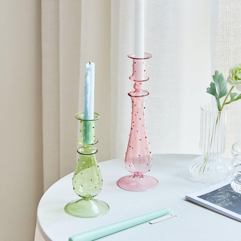 Avtoit | GlowCharm Pastel Glass Candle Holder | Decorative Candle Stands | Elegant Table Decor