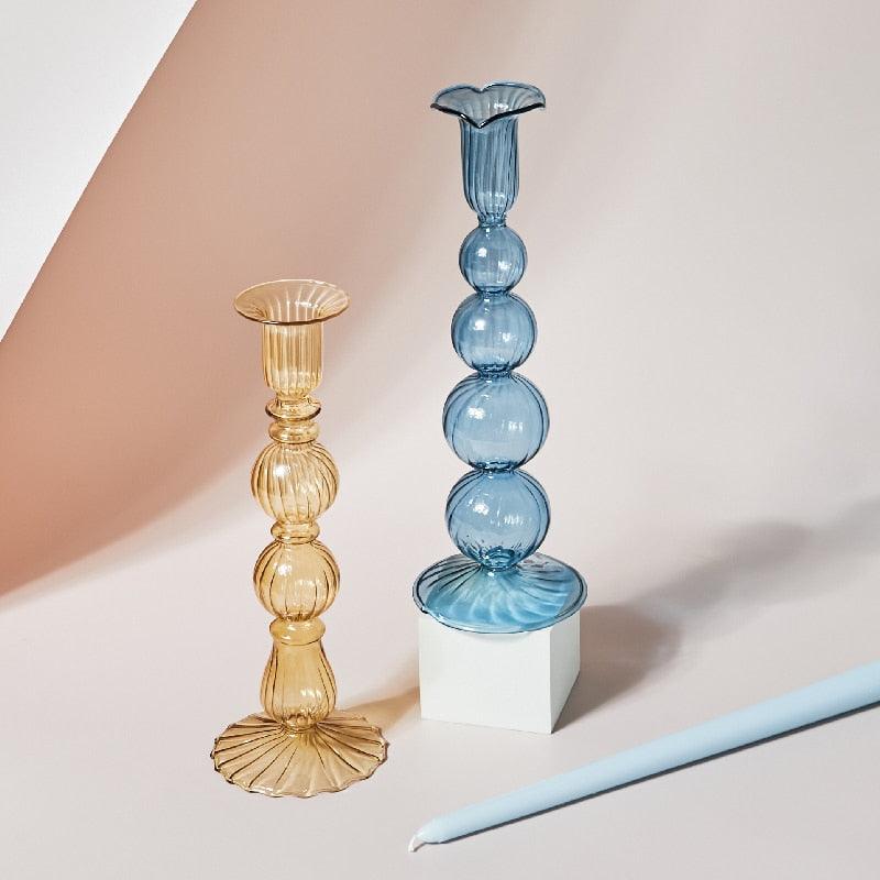 Avtoit | GlowCharm Pastel Glass Candle Holder | Decorative Candle Stands | Elegant Table Decor