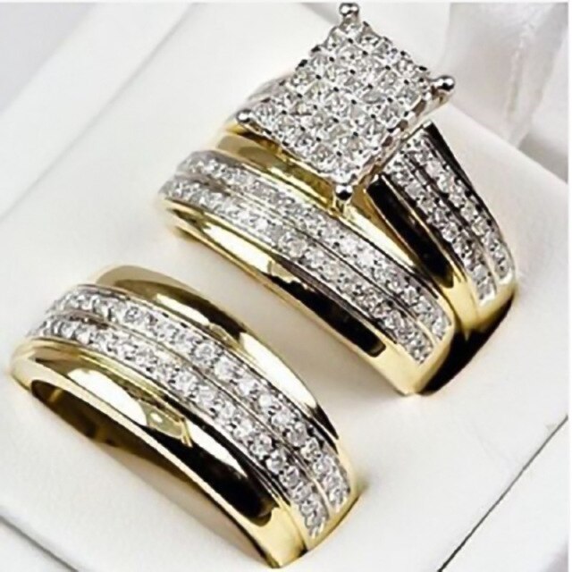 Avtoit | Luxury 3 Pcs/Set Gold Color Full Zircon Engagement Rings For Women