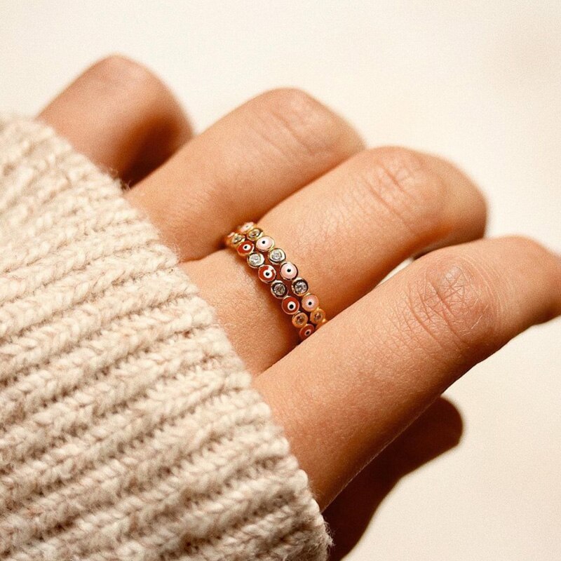Avtoit | Bohemian Rainbow Evil Eye Rhinestone Filled Gold Rings