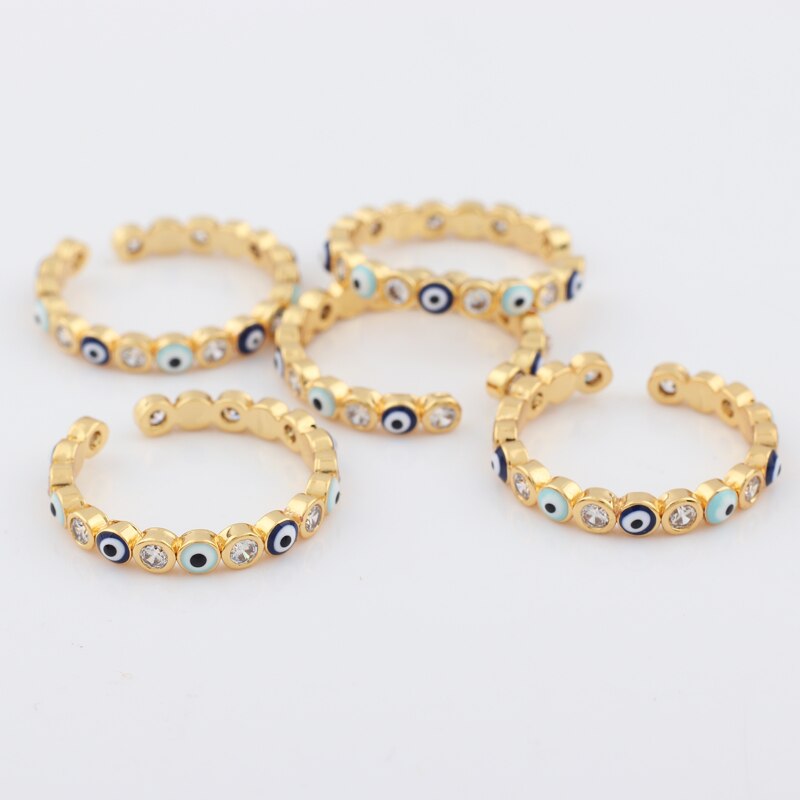 Avtoit | Bohemian Rainbow Evil Eye Rhinestone Filled Gold Rings