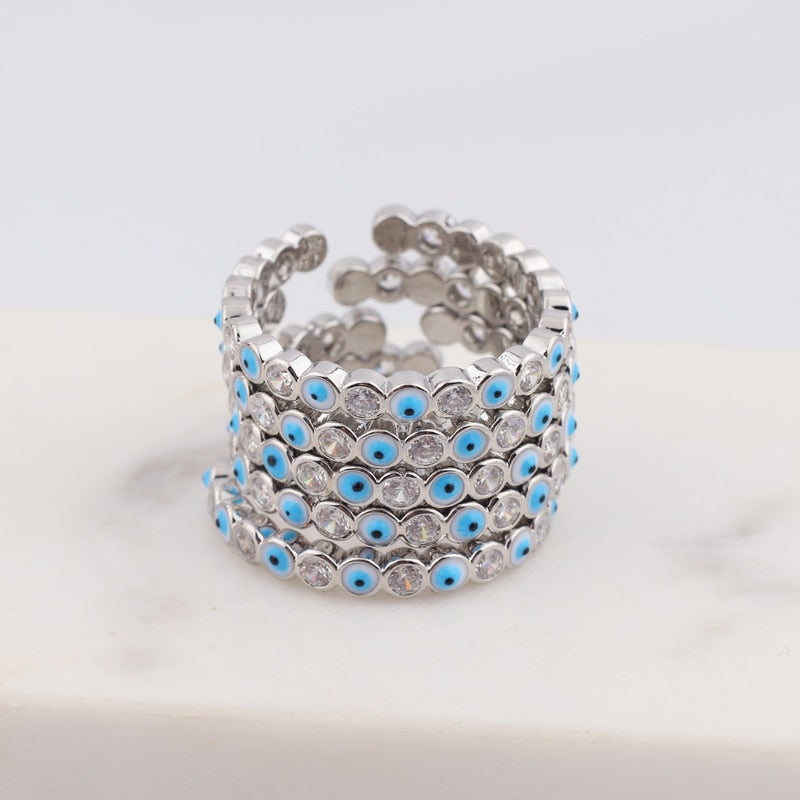 Avtoit | Bohemian Rainbow Evil Eye Rhinestone Filled Gold Rings