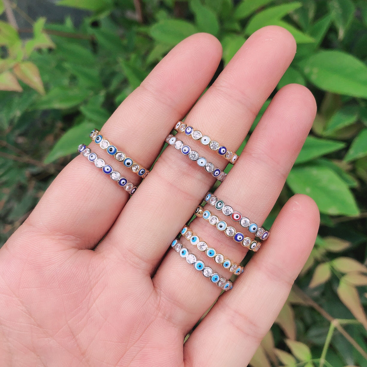 Avtoit | Bohemian Rainbow Evil Eye Rhinestone Filled Gold Rings