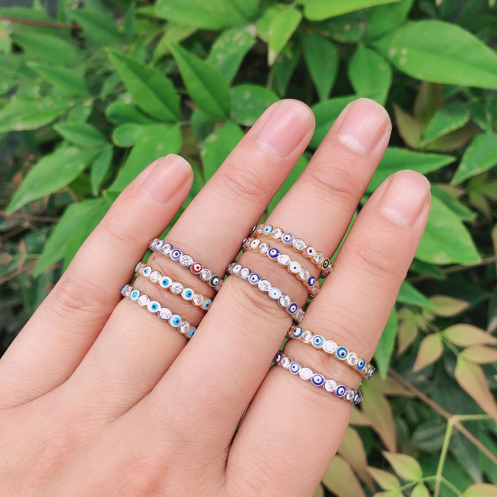 Avtoit | Bohemian Rainbow Evil Eye Rhinestone Filled Gold Rings