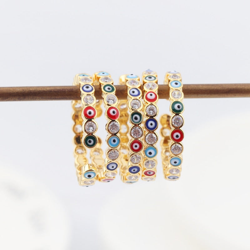 Avtoit | Bohemian Rainbow Evil Eye Rhinestone Filled Gold Rings