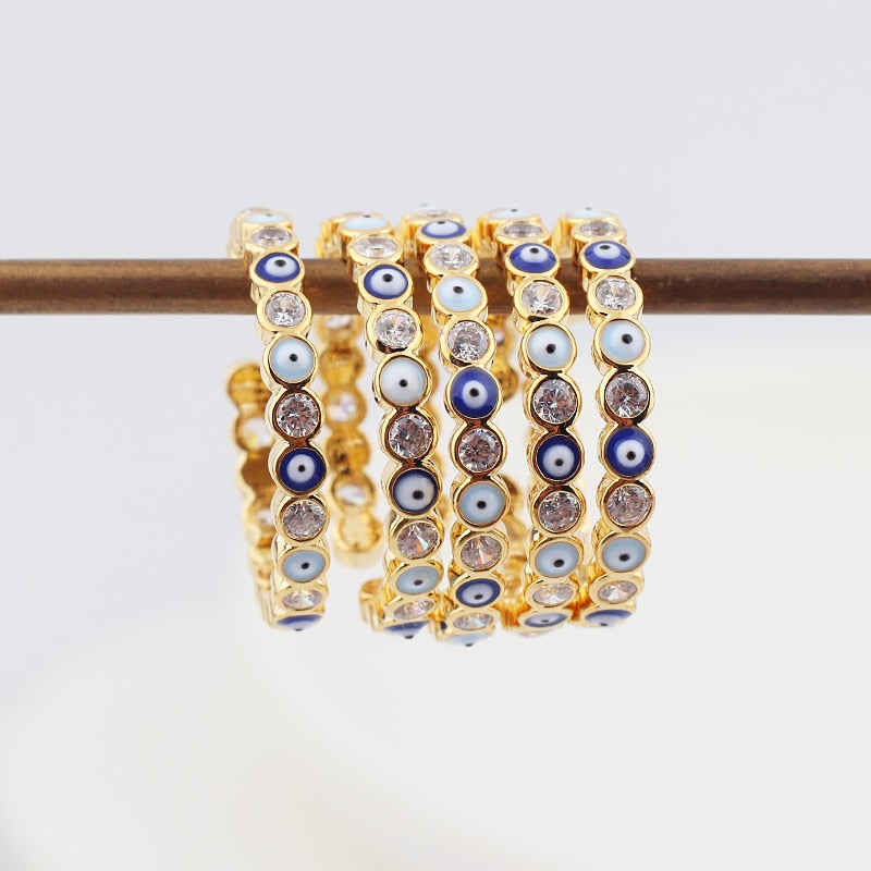 Avtoit | Bohemian Rainbow Evil Eye Rhinestone Filled Gold Rings