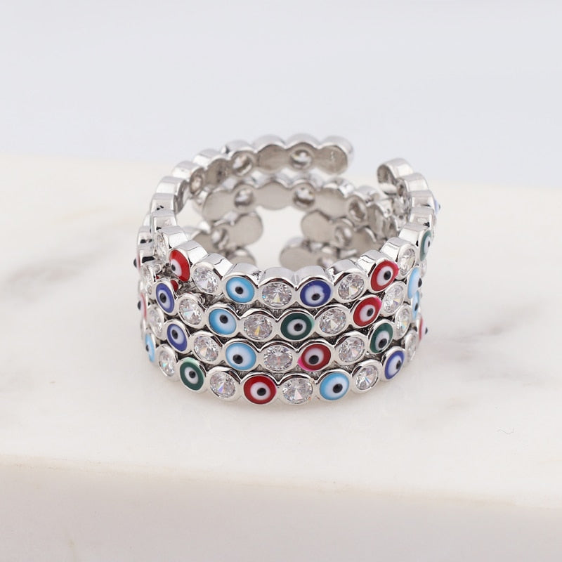 Avtoit | Bohemian Rainbow Evil Eye Rhinestone Filled Gold Rings