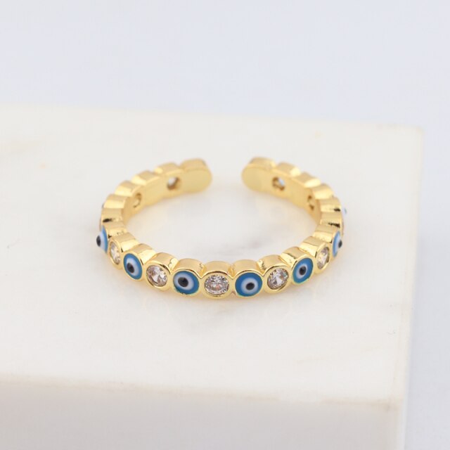 Avtoit | Bohemian Rainbow Evil Eye Rhinestone Filled Gold Rings
