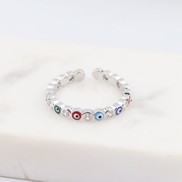 Avtoit | Bohemian Rainbow Evil Eye Rhinestone Filled Gold Rings