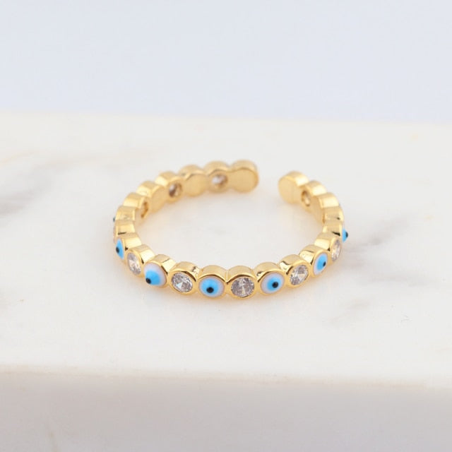 Avtoit | Bohemian Rainbow Evil Eye Rhinestone Filled Gold Rings