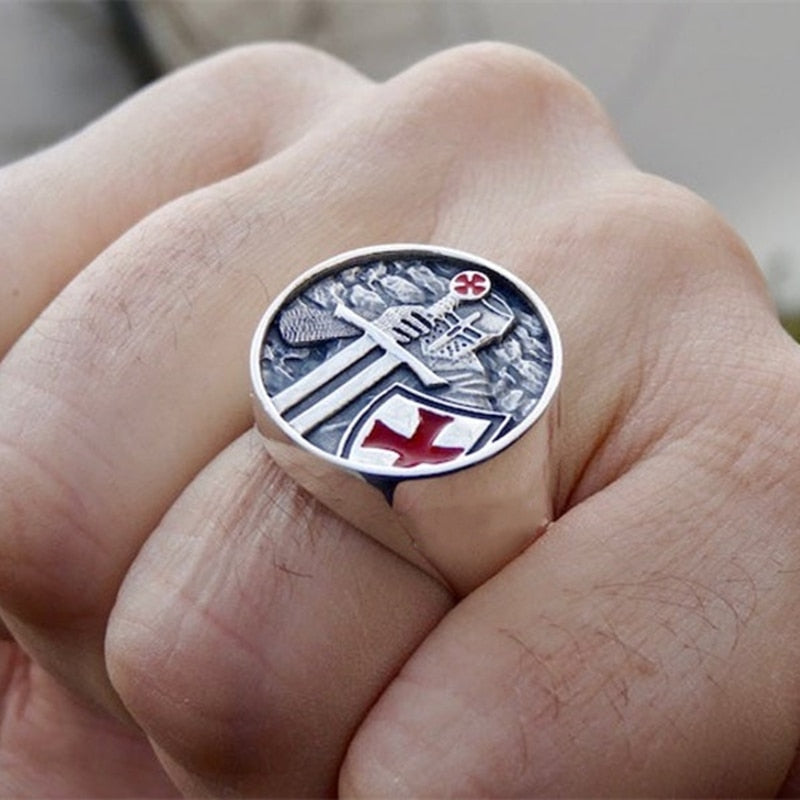 Avtoit | Mens Knights Templar Red Cross 316L Stainless Steel Rings for Men